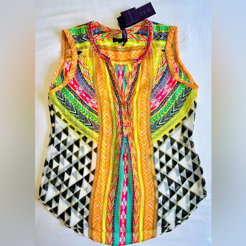 Hale Bob Embellished Chiffon Top Blouse Beaded